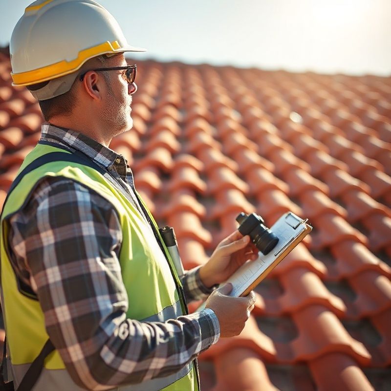 Técnico con portapapeles y cámara inspeccionando un tejado en Zaragoza