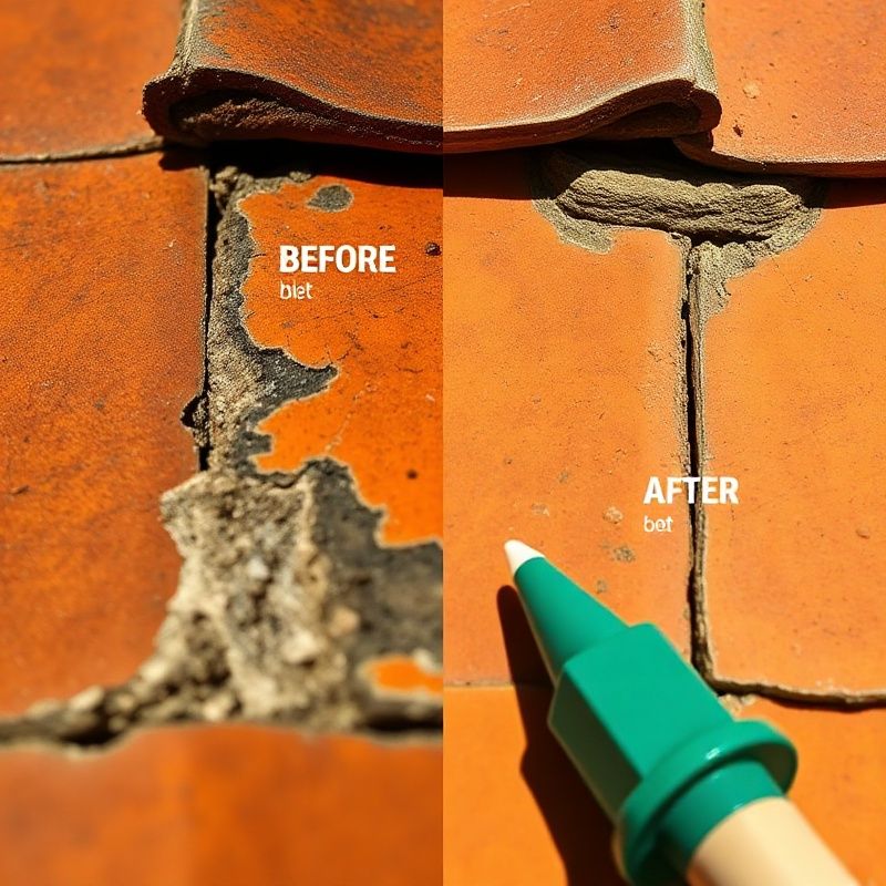 Detalle antes y después de una junta de cubierta reparada por Novaiastro